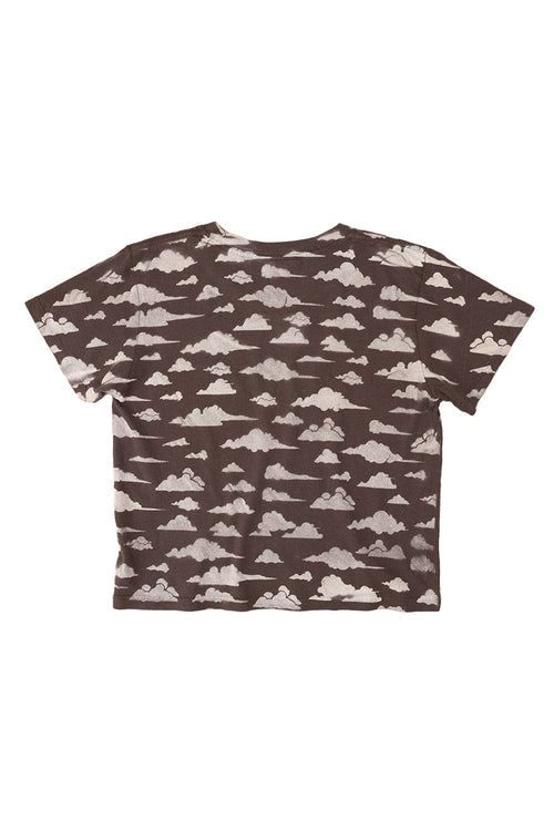 Clouds Cropped Lorel Tee | Jungmaven Hemp Clothing & Accessories / model_desc: Back in Coffee Bean