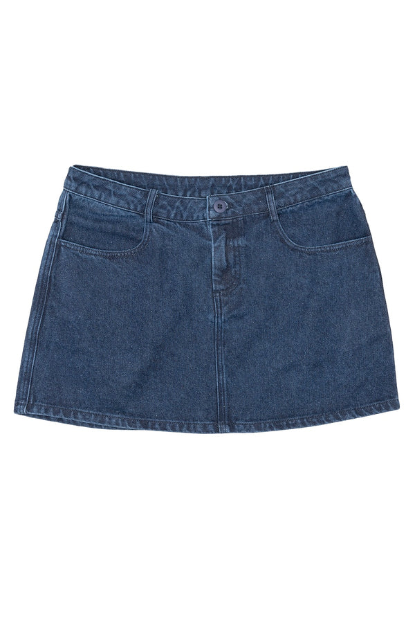 Atlas Denim Mini Skirt | Jungmaven Hemp Clothing & Accessories / Color:  Medium 
