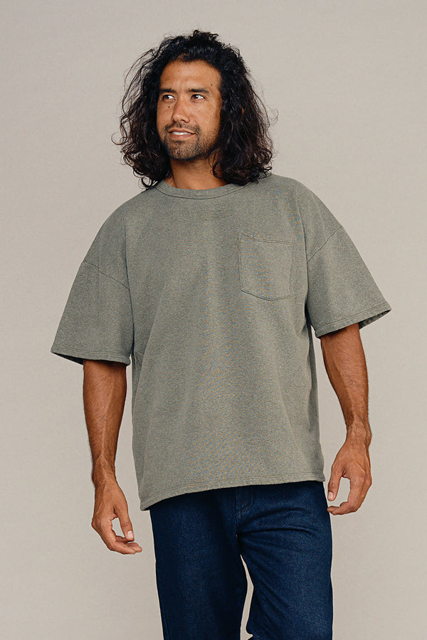Heathered Baseline Pocket Fleece | Jungmaven Hemp Clothing & Accessories / model_desc: Matias is 6’2” wearing XL