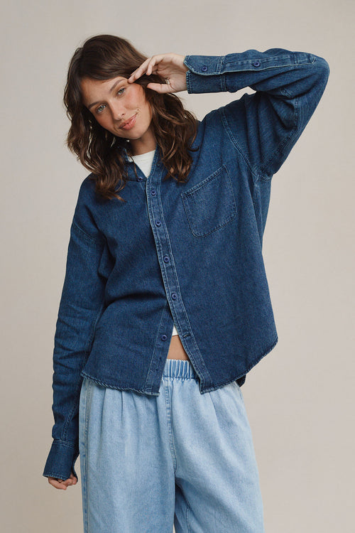 Denim Catalina Button Down Shirt | Jungmaven Hemp Clothing & Accessories / Color: