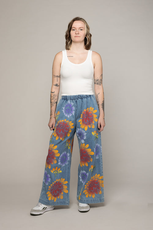 Dahlia Disco Denim | Jungmaven Hemp Clothing & Accessories / model_desc: Kala is 5’6” wearing S