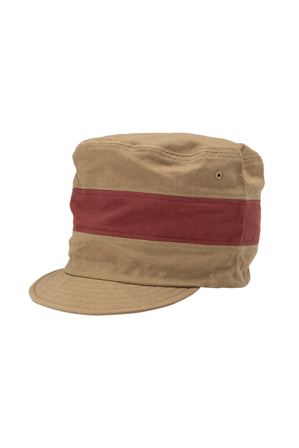Tall Hemp Twill Cap by Phatee Wear | Jungmaven Hemp Clothing & Accessories / Color:  Beige with Brick Stripe