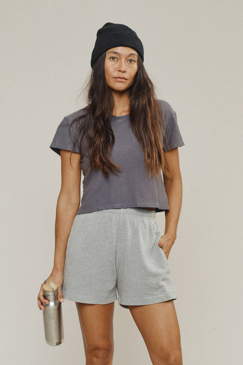 Heathered Sun Short | Jungmaven Hemp Clothing & Accessories / model_desc: Tamiko is  5’8” wearing XS