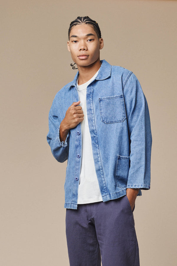 Denim Olympic Jacket | Jungmaven Hemp Clothing & Accessories / model_desc: Chaz is 6’2” wearing L